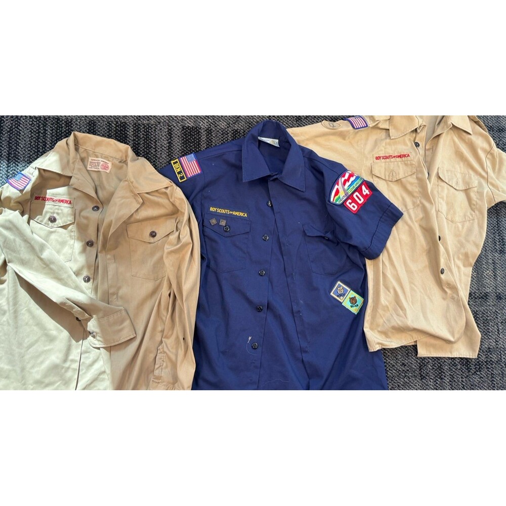 VTG Lot x 3 Boy Scouts of America BSA Uniform Shirts Tan Blue Youth Large STL